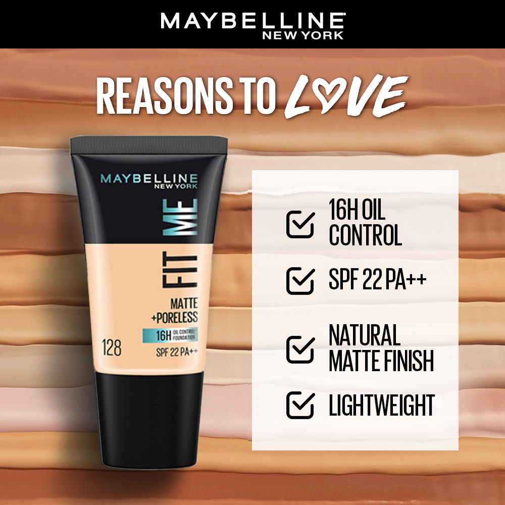 Maybelline New York Fit Me Matte + Poreless 16H Oil Control Foundation With SPF 22 PA ++ 128 Warm Nude