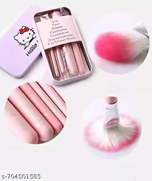 HELLO KITTY PINK BRUSHES SET 7pc Makeup Brush Set in Travel-Friendly BoxX Soft Bristle Makeup Mini Brush Kit With Hello Kitty Print Storage boxxxx Blender | Makeup Blending Brushes Set of 7 - Pink