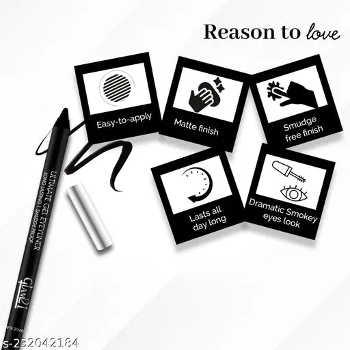Glam21 Gel Eyeliner Long Lasting Kajal | Smudge Proof | Highly Pigmented | Intense Black With Matte Finish | 1.5 gm