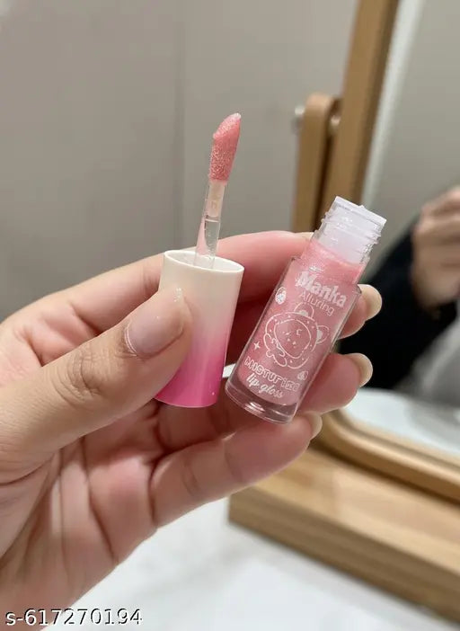 Kawaii Keychain Glitter Lip Gloss & 2 in 1 Airpod Shape Lipstick with mini Heart Applicator (Pack of 2) (Random Colors)