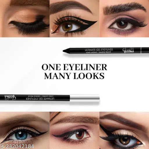 Glam21 Gel Eyeliner Long Lasting Kajal | Smudge Proof | Highly Pigmented | Intense Black With Matte Finish | 1.5 gm