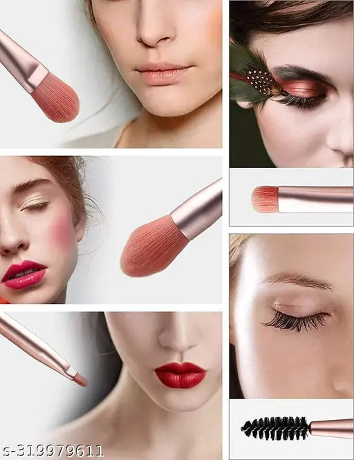 Makeup Brush Set for Foundation, Blush, Eye shadow, Eyelash, Lip and Brow, Portable Mini Makeup Brush Set 8 PCS (Multi Color)