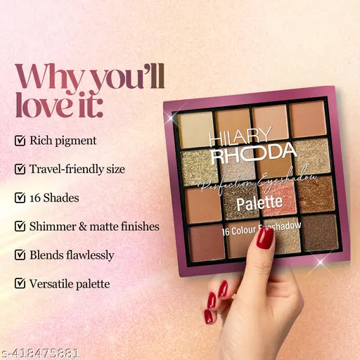 Hilary Rhoda Perfection Eyeshadow Palette | Highly Pigmented Eyeshadow Palette | Matte & Shimmer Finish | Long Lasting Eyeshadow for Women | Blendable Eyeshadow | 20.8g | 16 Shades (Shade 3)