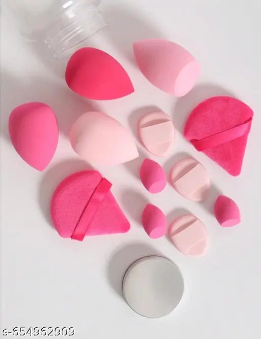 Makeup Sponges Set With Storage Jar, Including 4 Blenders, 3 Mini Beauty Blenders, 3 Mini Cushions 2 Triangle Puff For Liquid, Cream & Powder, Multicolor Makeup Sponge Set for All types Of Skin