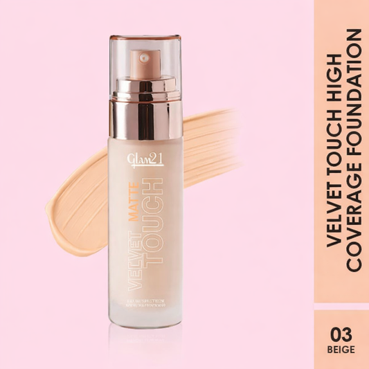 Glam21 Velvet Touch Silk Foundation – High Coverage Shade Beige