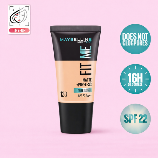 Maybelline New York Fit Me Matte + Poreless 16H Oil Control Foundation With SPF 22 PA ++ 128 Warm Nude