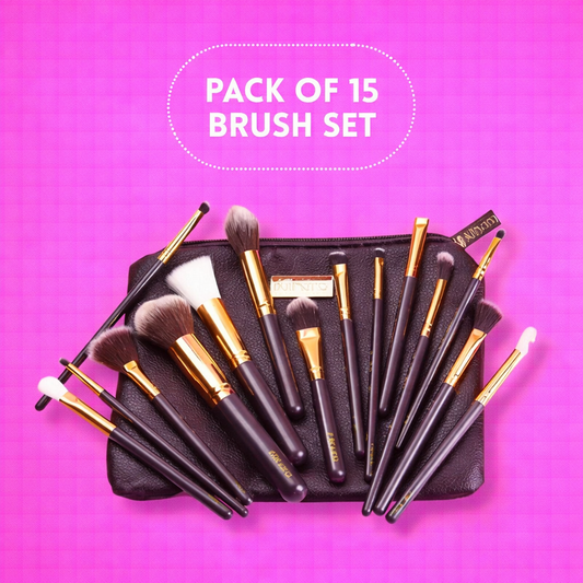 Professional Makeup Brush Applicator Set of 15pcs with Premium Leather Pouch