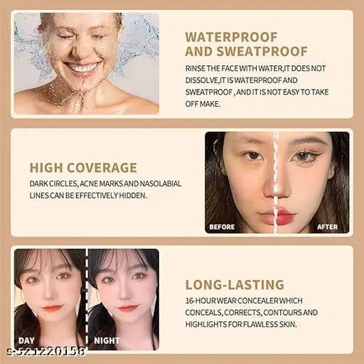 Concealer Palette, Moisturizing & Waterproof Long-Lasting Matte Conceal Cream, Skin For Dark Circles, 3 In 1 Full Cover Concealer Makeup Palette Cream (Dark Tone)